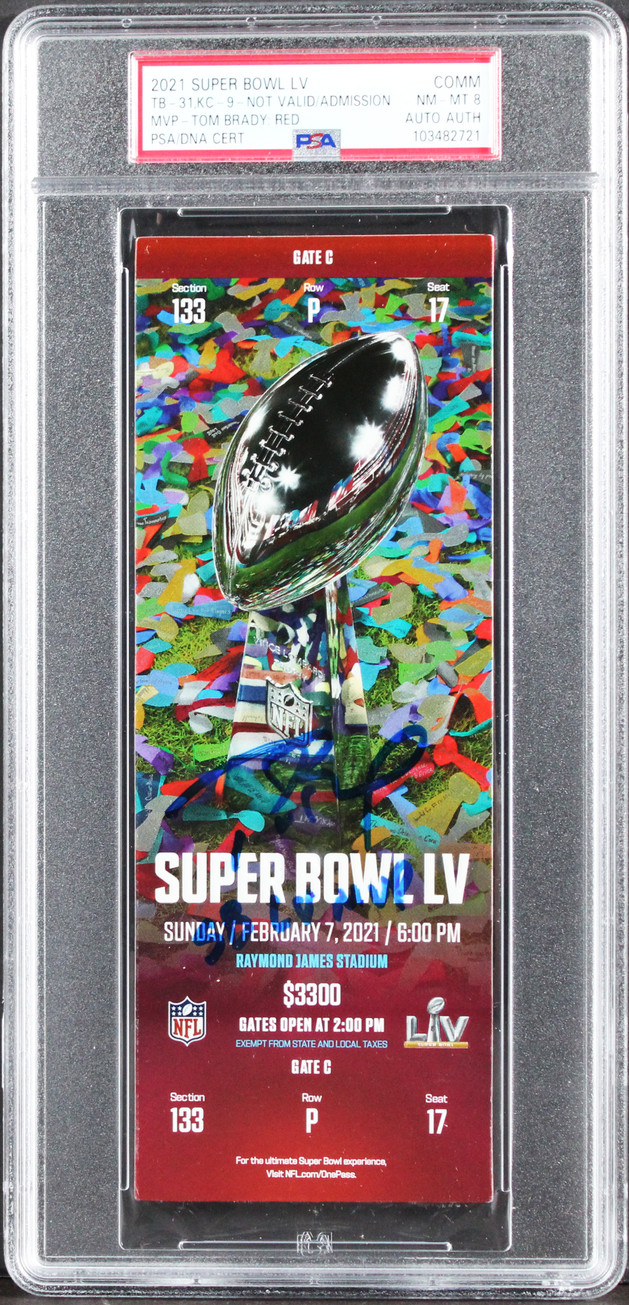 Tom Brady Signed 2021 Super Bowl LV Comm Ticket Stub Graded NM-MT