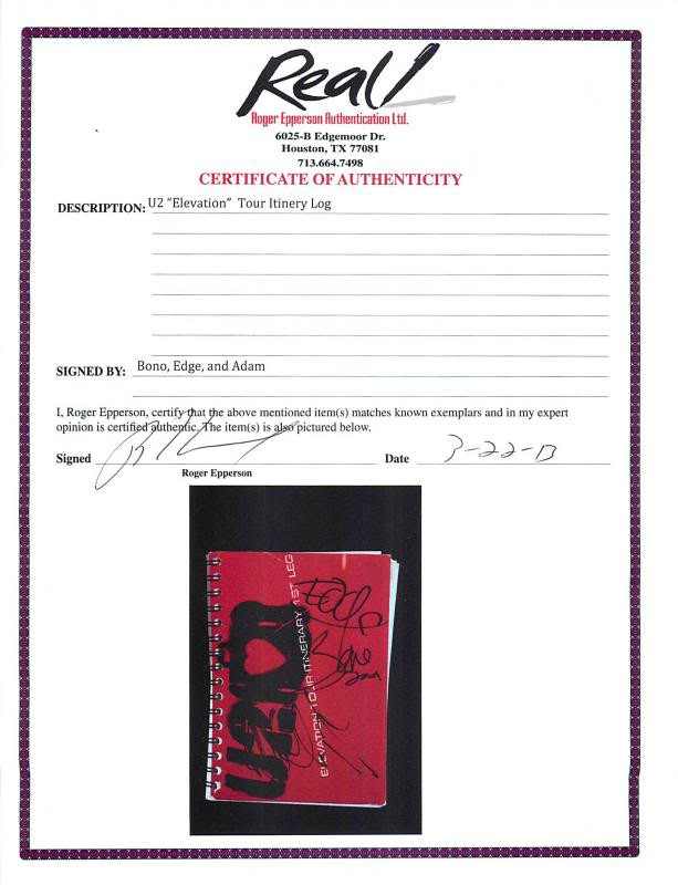 U2 Band (3) Bono, The Edge & Adam Clayton Signed Elevation Tour