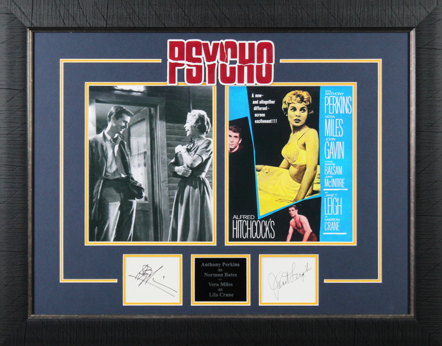 Janet Leigh & Anthony Perkins Psycho Signed 3x5 Index Card Framed