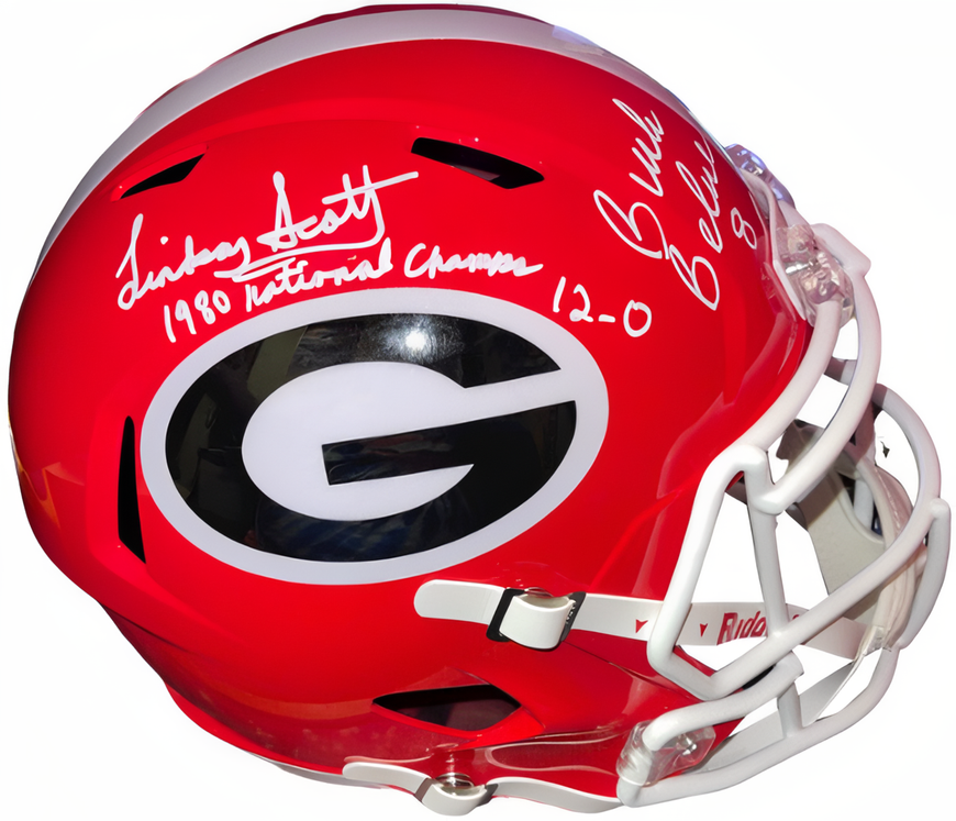 Buck Belue & Lindsay Scott Dual Signed Georgia Bulldogs Riddell Fs Speed Rep Helmet Bas/Beckett 12 0/1980 National Champs Buck Belue & Lindsay Scott Dual Signed Georgia Bulldogs Riddell Fs Speed Rep Helmet Bas/Beckett 12 0/1980 National Champs