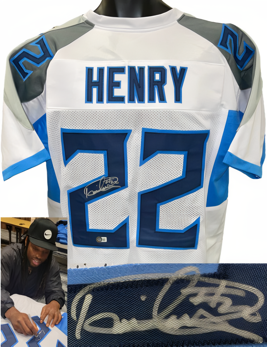 Derrick Henry Signed Tennessee White Custom Stitched Pro Style Football  Jersey #22 Xl Beckett Witnessed