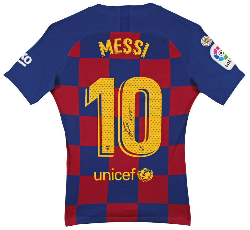 Barcelona Lionel Messi Authentic Signed Blue & Red Checkerboard