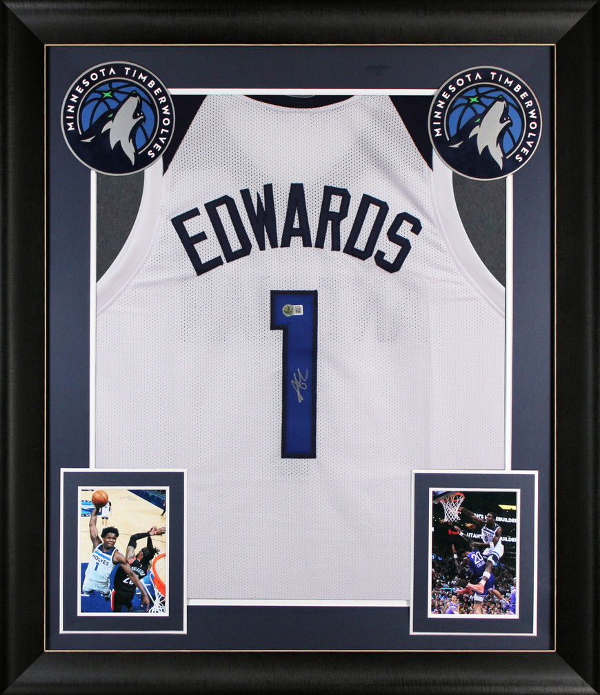Anthony Edwards Authentic Signed White Pro Style Framed Jersey