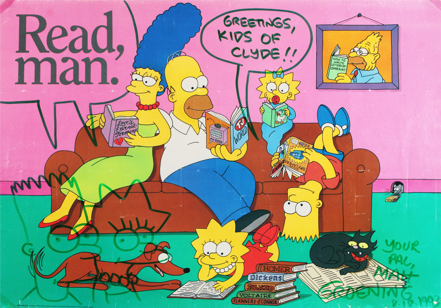 Matt Groening Simpsons Signed 22x31 Poster w/ Bart & Lisa Sketch