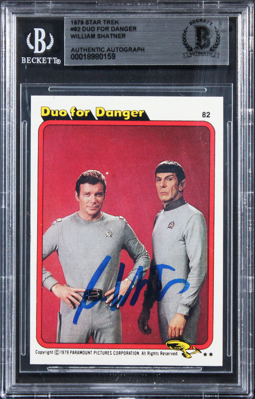 William Shatner Signed 1979 Star Trek #82 Duo For Danger Card BAS