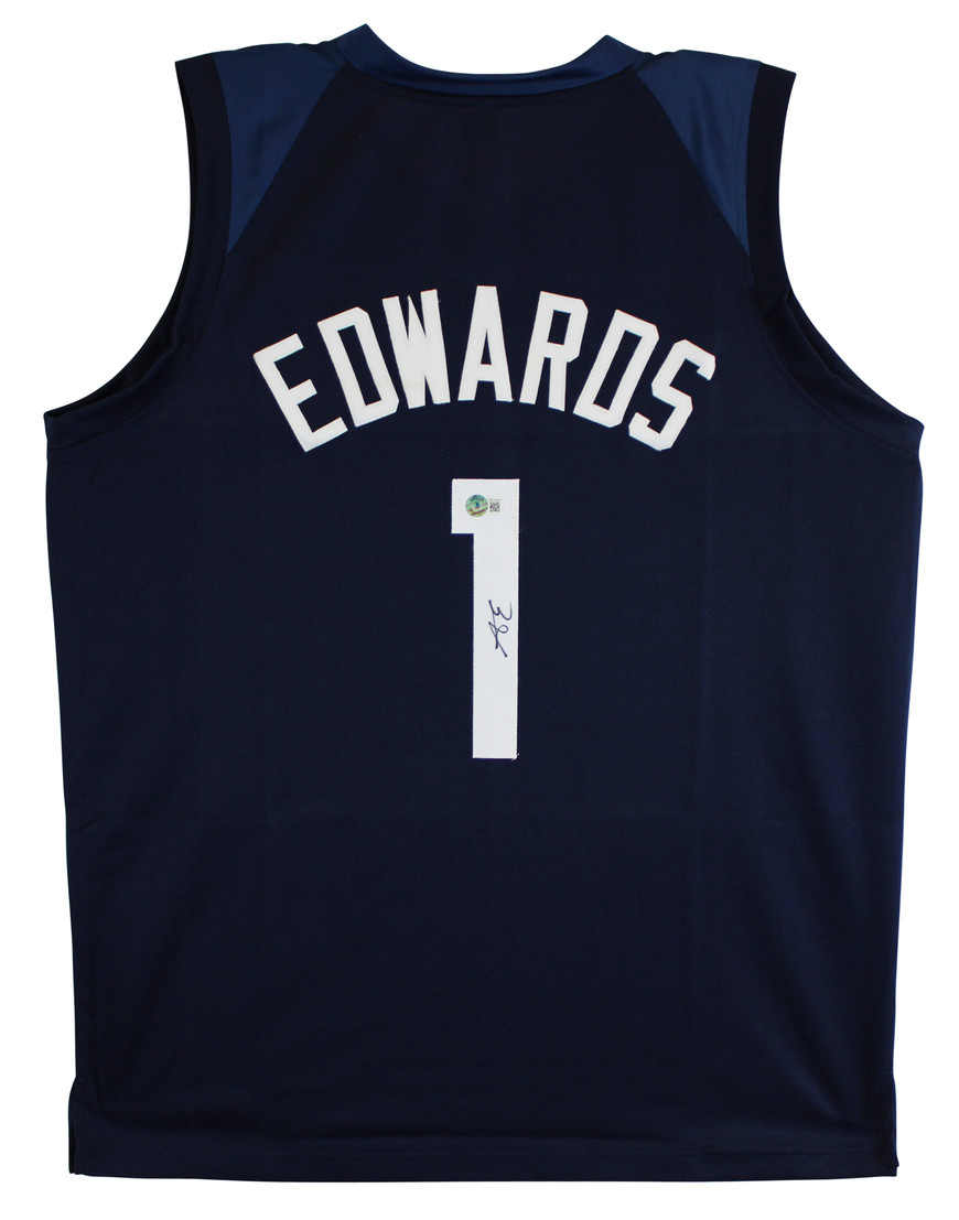 Anthony Edwards Authentic Signed Navy Blue Pro Style Jersey