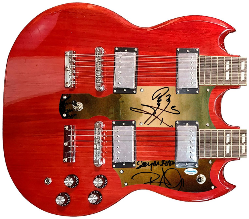 jimmy page & robert plant (RARE!!2点セット） Led Zeppelin Jimmy Page & Robert Plant Autographed Double Neck SG