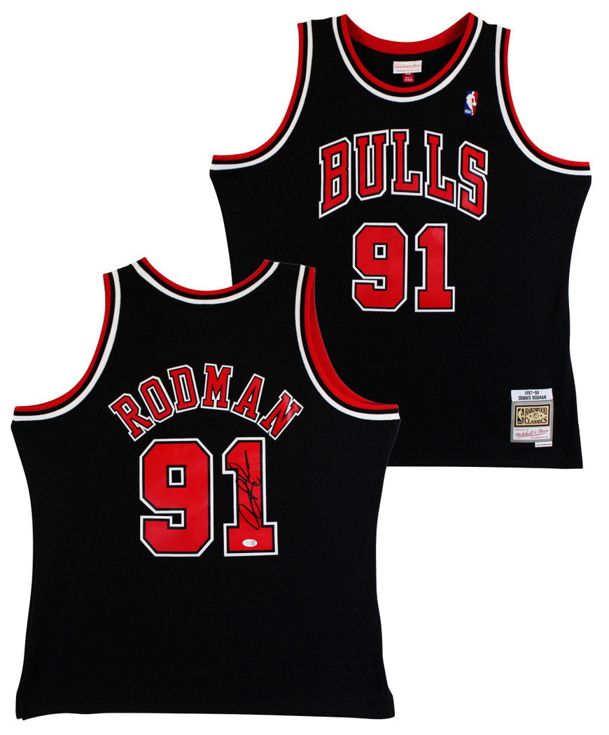 Bulls Dennis Rodman Signed Black M&N HWC Swingman Jersey w/ Black