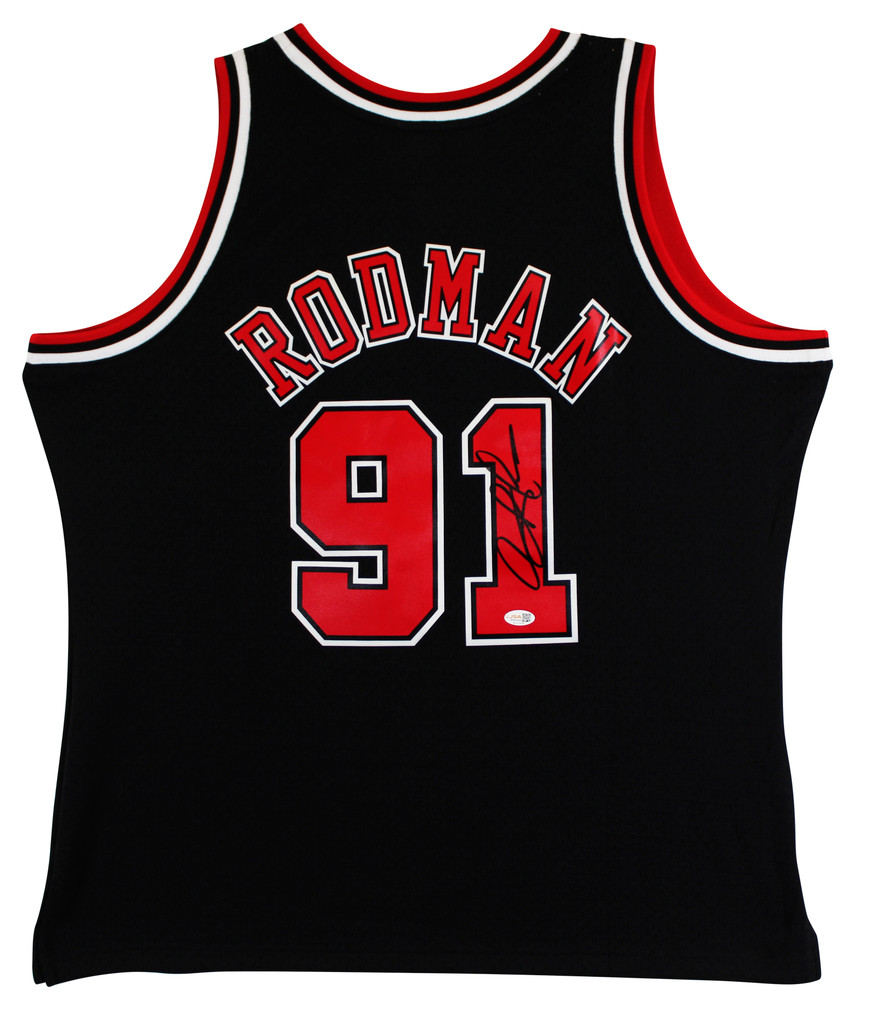 Bulls Dennis Rodman Signed Black M&N HWC Swingman Jersey w/ Black