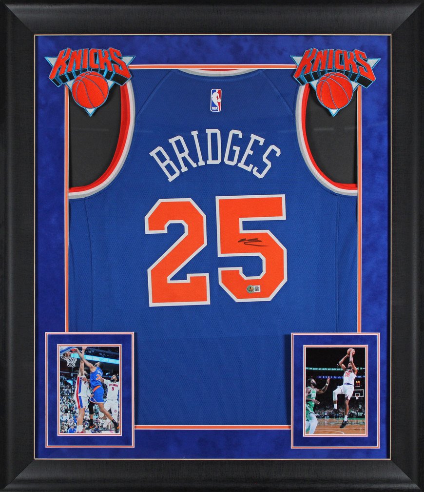 Knicks Mikal Bridges Signed Blue Nike Swingman Framed Jersey BAS