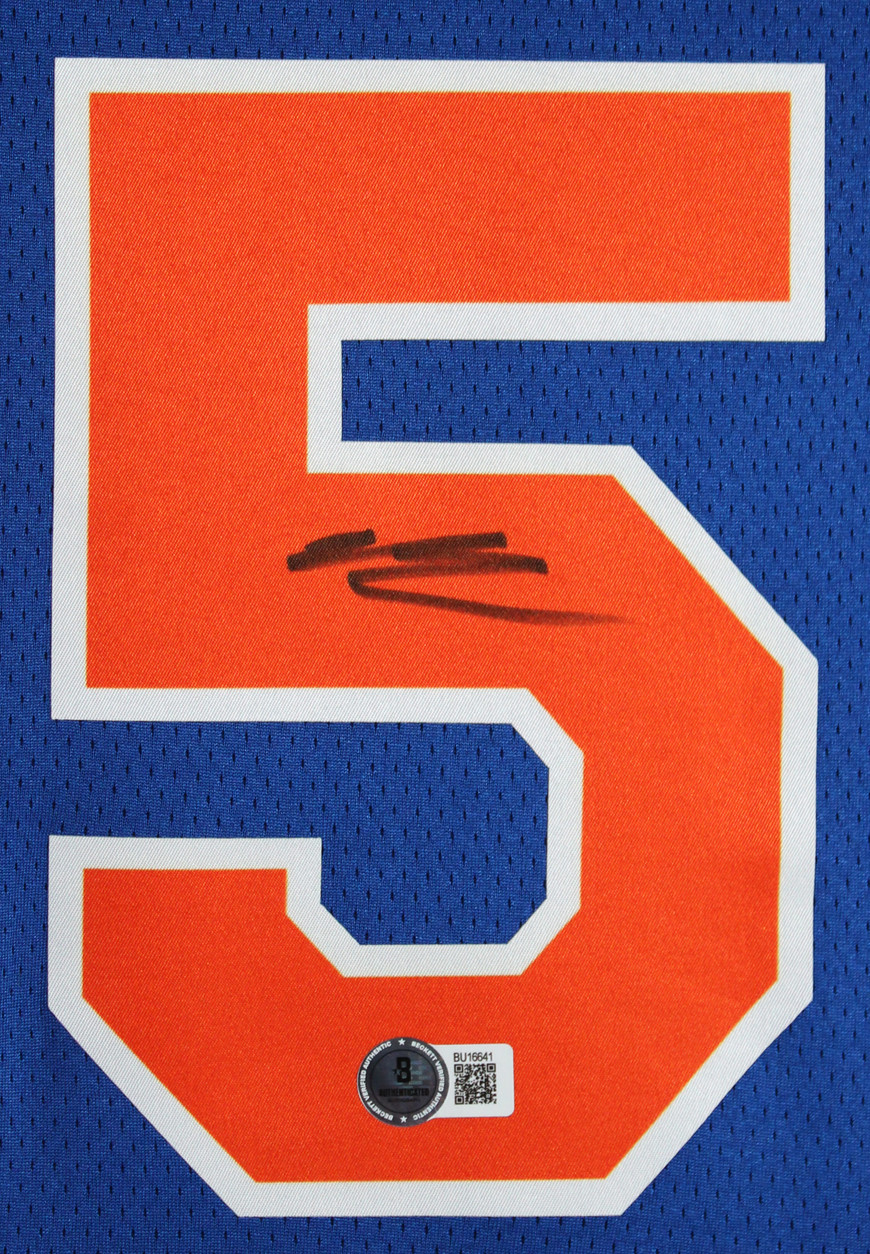 Knicks Mikal Bridges Signed Blue Nike Swingman Framed Jersey BAS