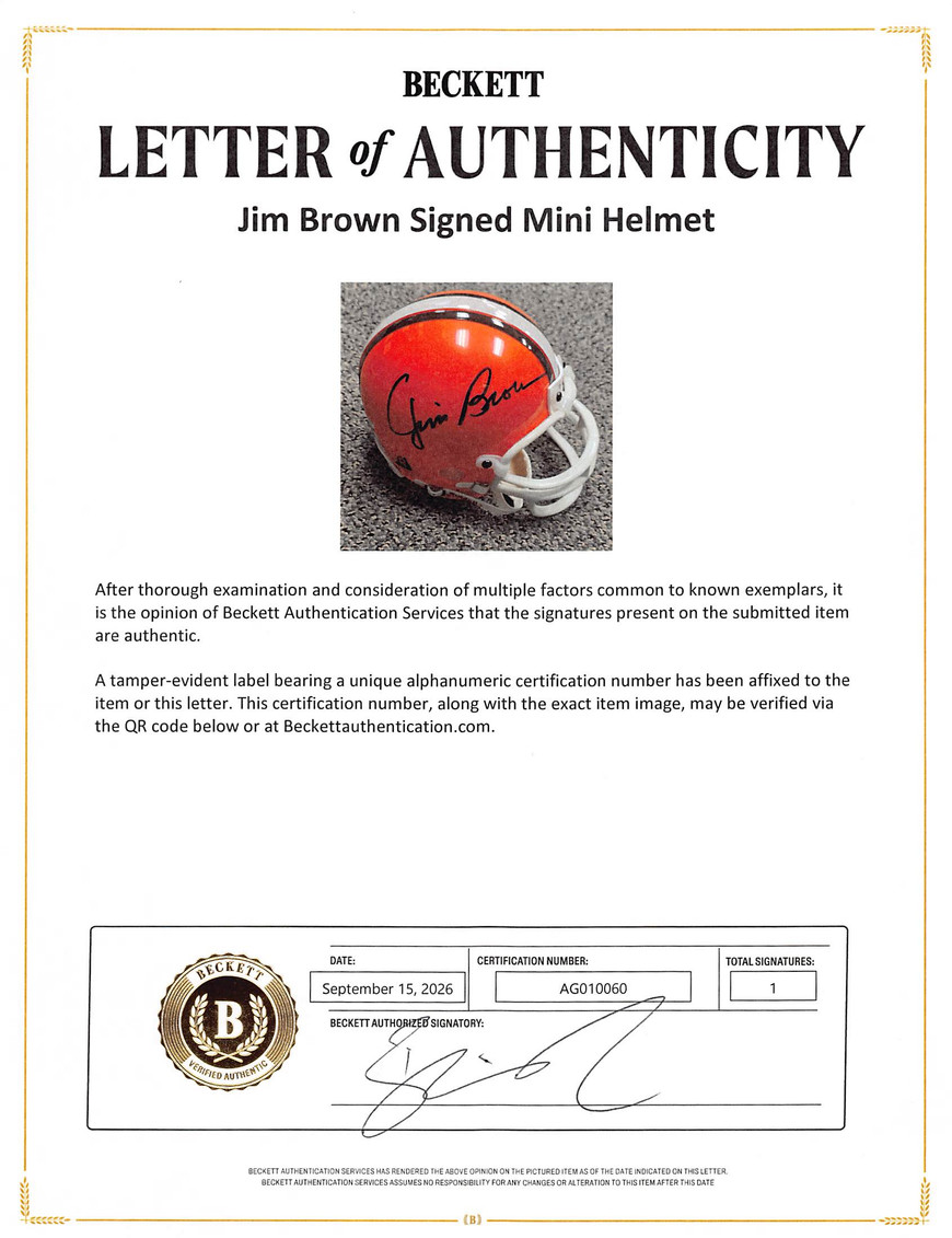 Browns Jim Brown Authentic Signed Vintage Rep Mini Helmet BAS