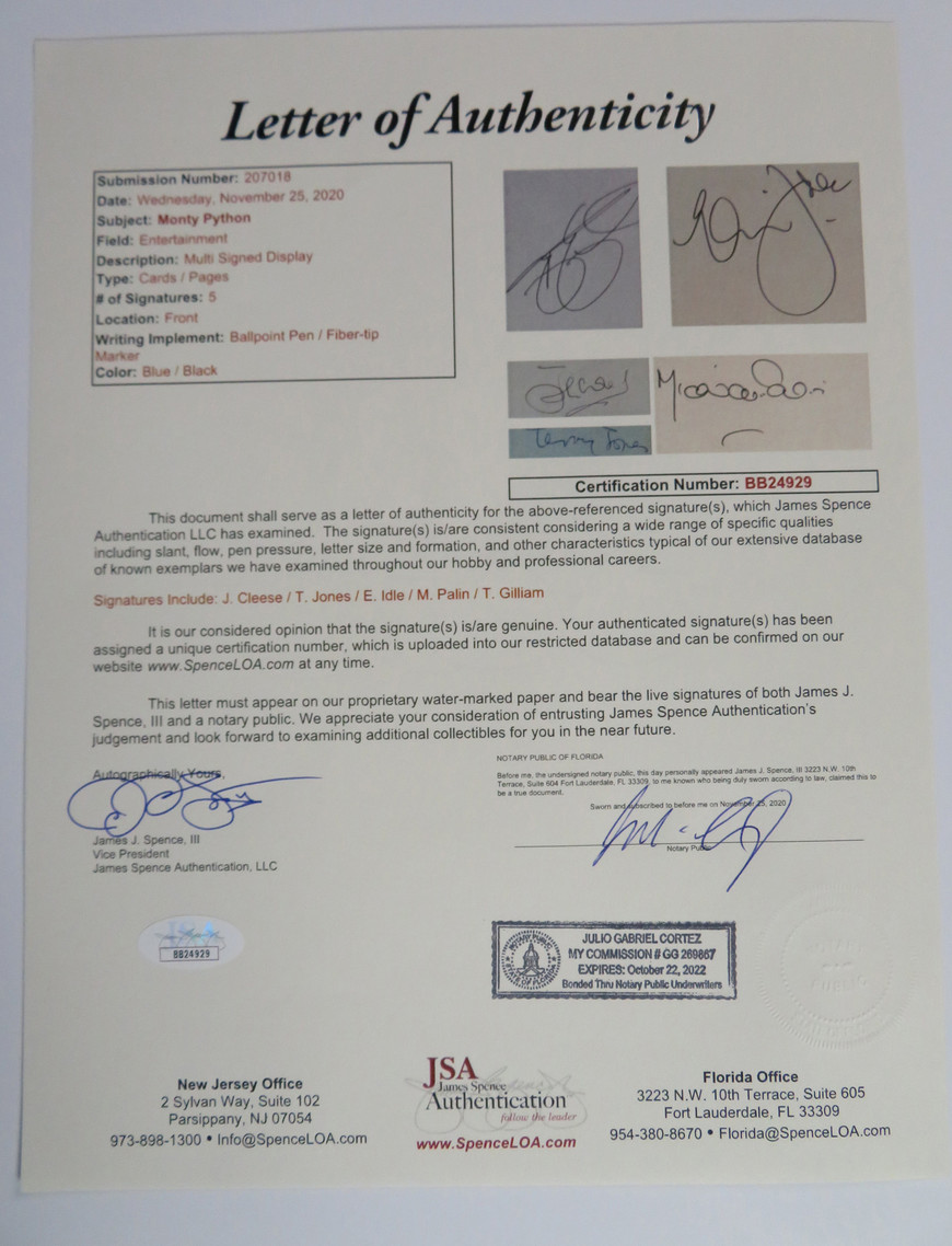 Monty Python Cast Signed Matted Display - John Cleese, Terry Jones ...
