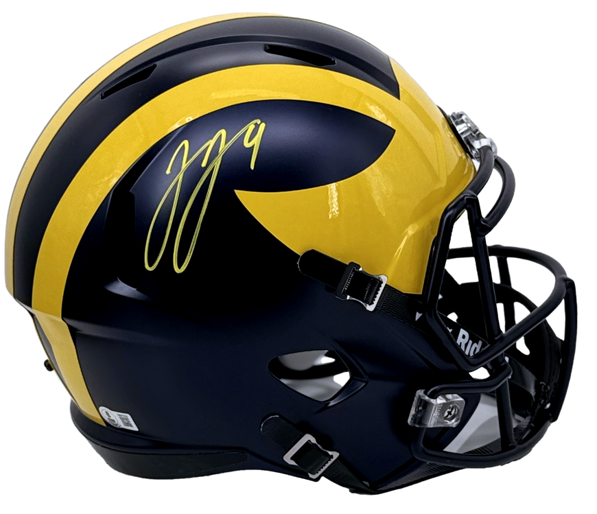 authentic university of michigan football helmet Wolverines College Collectible Mini | Picture Inside They model the official team designs and colors on a smaller scale Blake Corum Autographed University of