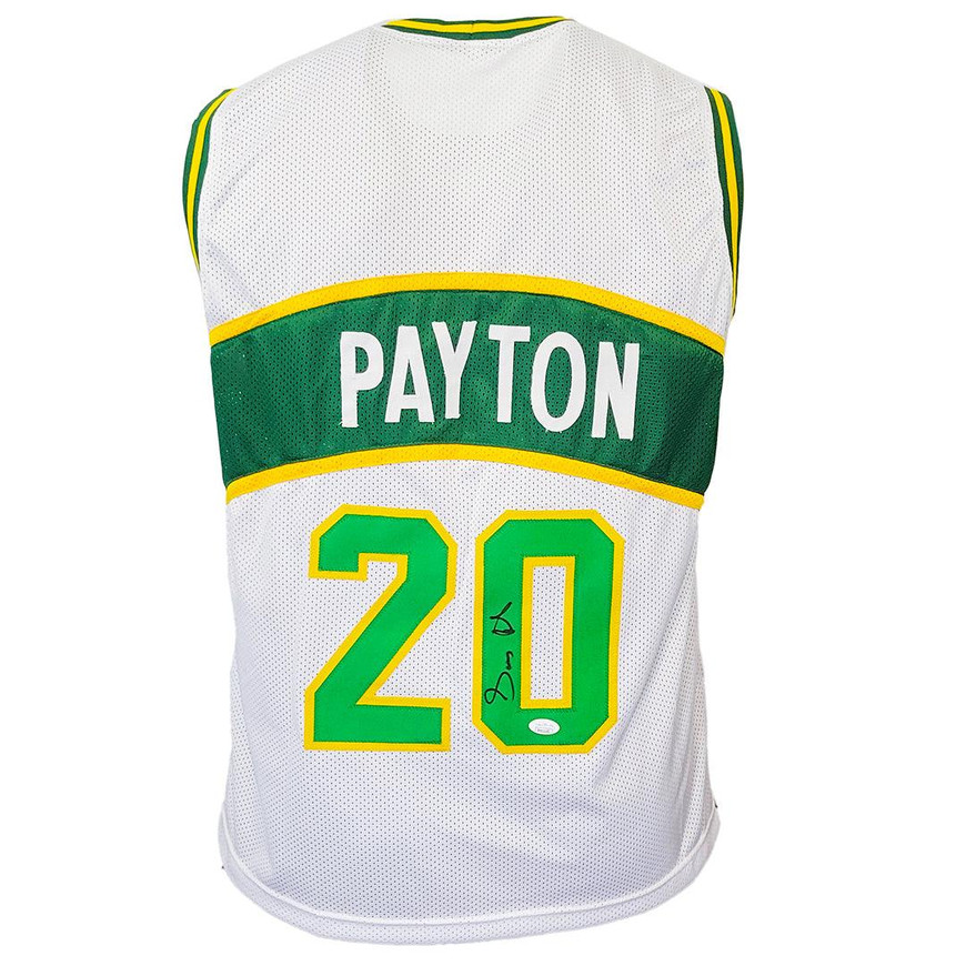 Gary Payton Signed Seattle White Basketball Jersey (JSA) -