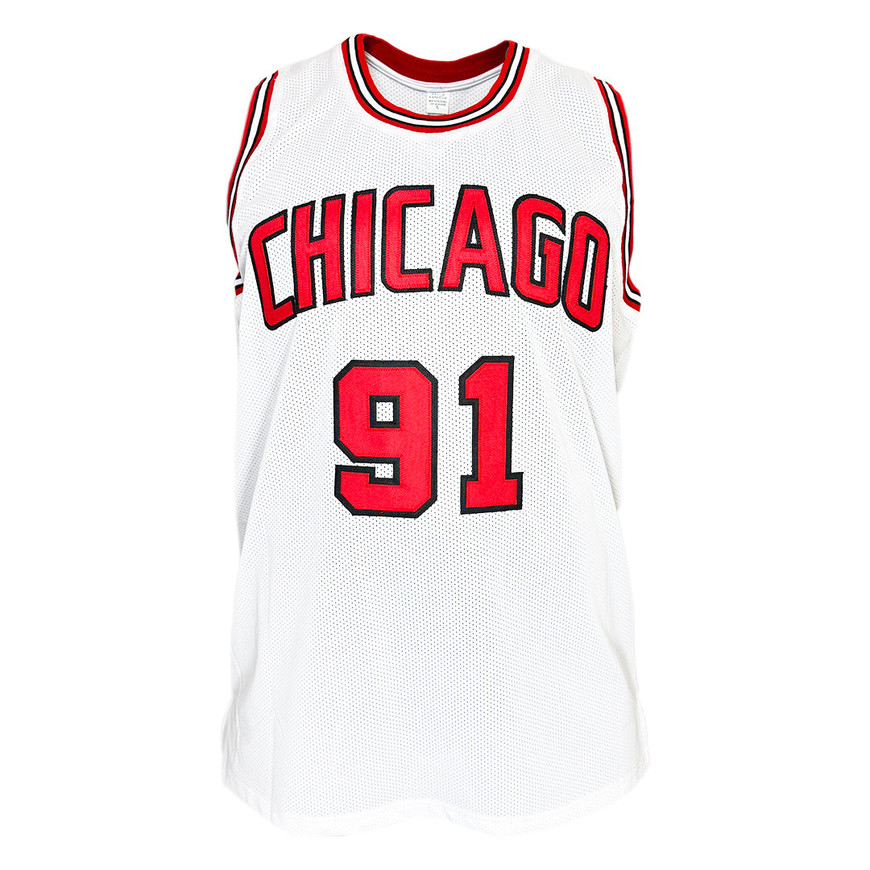 Dennis Rodman Signed Chicago White Basketball Jersey Silver Ink