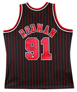 Bulls Dennis Rodman Signed Black M&N HWC Swingman Jersey w