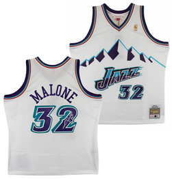 Jazz Karl Malone Signed 1996-97 White Mitchell & Ness Swingman