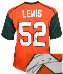 Ray Lewis Signed Miami Orange Custom Stitched College Football