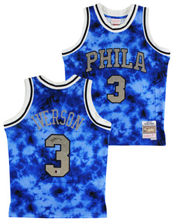 76ers Allen Iverson Signed Blue Galaxy M&N 1996-97 HWC Swingman