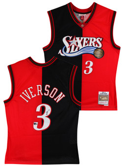 76ers Allen Iverson Signed Red & Black M&N 2000-01 HWC Swingman