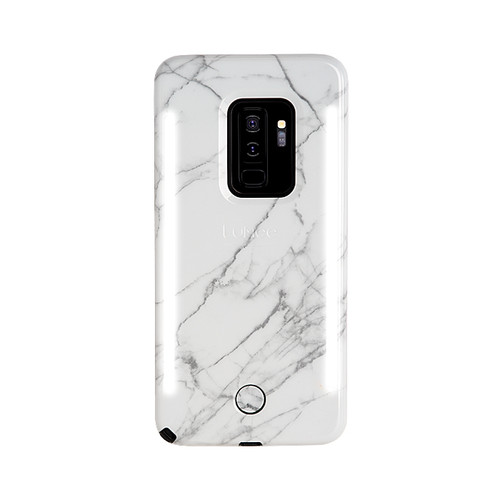 LuMee Duo - protective case with front and back facing lights - for the perfect selfie or video, Galaxy S9 Plus, White Marble