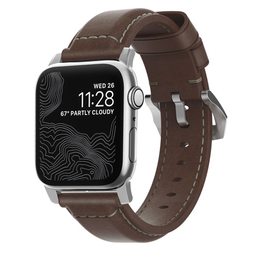 Nomad Traditional Strap - Genuine Leather Strap for Apple Watch 44/45/46/49mm, Rustic Brown with Silver hardware