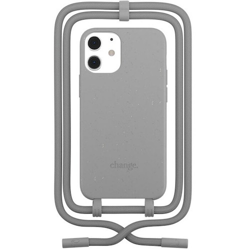 Woodcessories - BioCase Necklace - non toxic bio-degradable case with necklace/crossbody strap - iPhone 12 Mini, Grey
