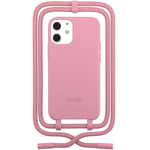 Woodcessories - BioCase Necklace - non toxic bio-degradable case with necklace/crossbody strap - iPhone 12 Mini, Pink