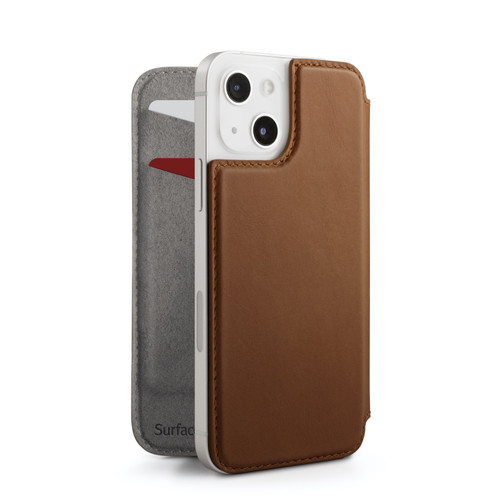 Twelve South - SurfacePad minimalist thin genuine leather case/cover for iPhone 13, Cognac