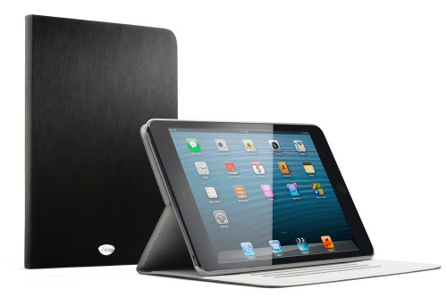 iSkin Aura folio case with Brushed Aluminium type finish, Black - iPad Mini
