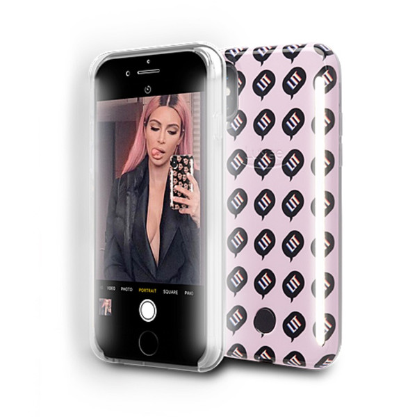 LuMee Duo Kimoji Lit  - protective case with front and back facing lights - for the perfect selfie or video, iPhone X / XS, Pink