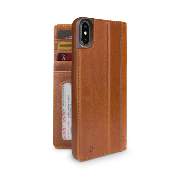 Twelve South Journal - full grain genuine leather folio wallet case - iPhone XS Max, Cognac Brown