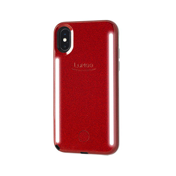 LuMee Duo Glitter - protective case with front and back facing lights - for the perfect selfie or video, iPhone XS Max, Red