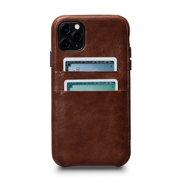 Sena Snap On Wallet Case - genuine leather case with card pockets - iPhone 11 Pro, Cognac Brown