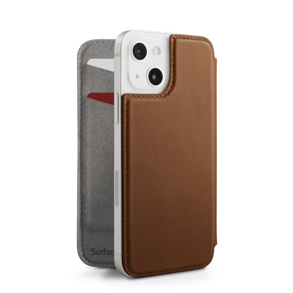 Twelve South - SurfacePad minimalist thin genuine leather case/cover for iPhone 13, Cognac