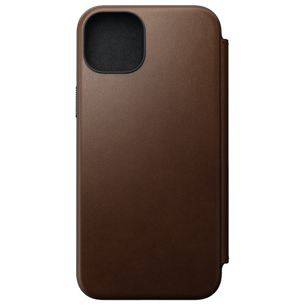Nomad Modern Leather Folio Case -  with card and cash storage - iPhone 15 Plus, Brown