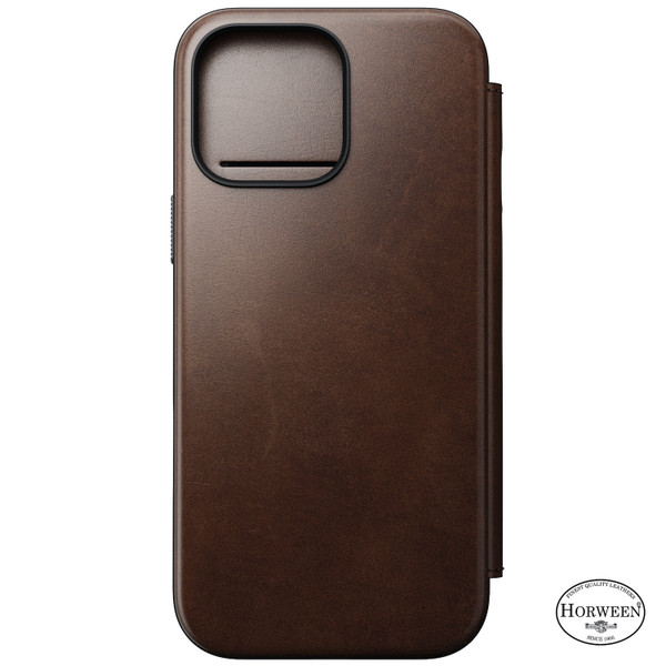Nomad Modern Horween Leather Folio Case - iPhone 16 Pro Max, Brown