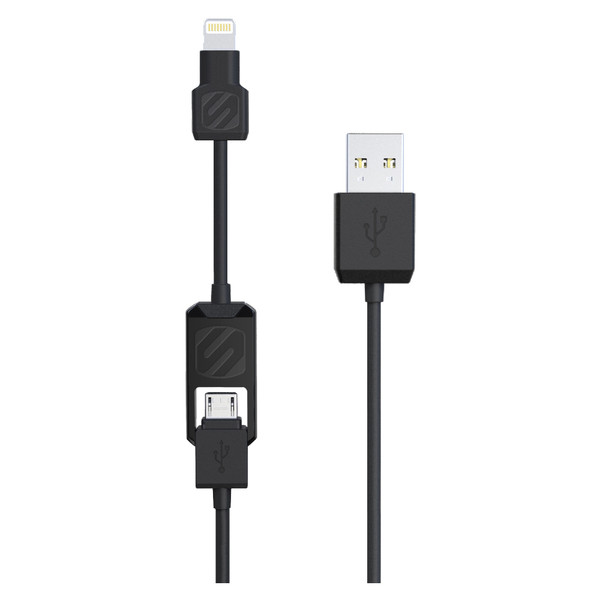 Scosche Smartstrike - 2 in 1 Charge & Sync Cable for Lightning and micro USB Devices, Black