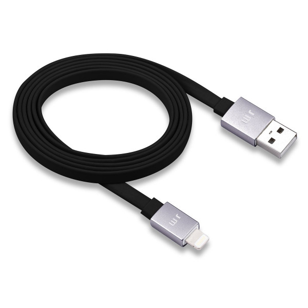 Just Mobile AluCable Flat - premium lightning connector cable with aluminium connectors, 1.2 metres - Black/Grey