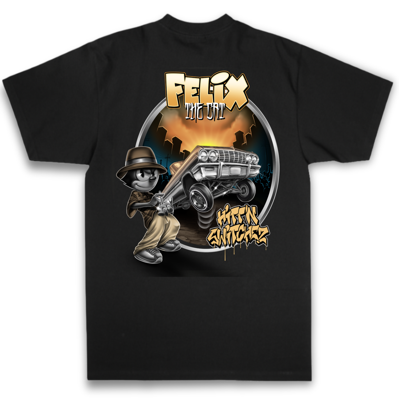 Felix the Cat Hitting Switches - Lowrider Car Culture & Apparel Shirts