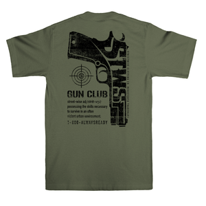 Streetwise Gun Club T-Shirt in Olive back view