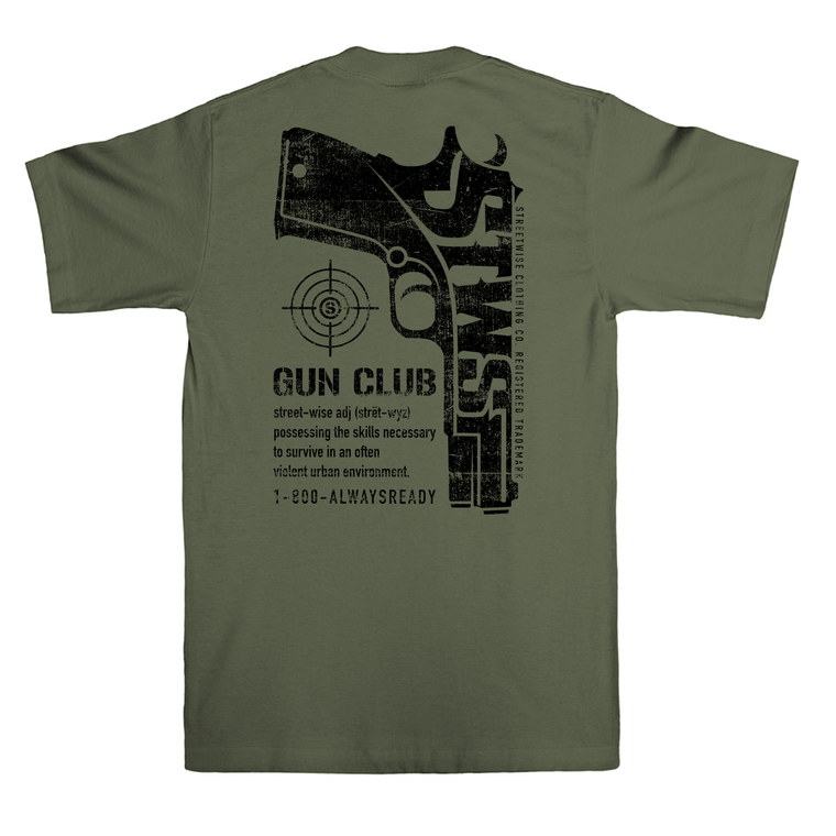 Streetwise Gun Club T-Shirt in Olive back view