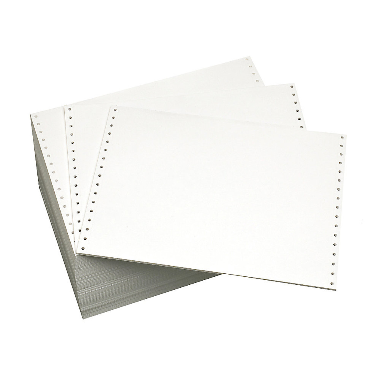 12 x 8 1/2 - 18# 1-Ply Continuous Computer Paper (3,000 sheets/carton)  Regular Perf, IBM Spec Paper - Blank White 141160