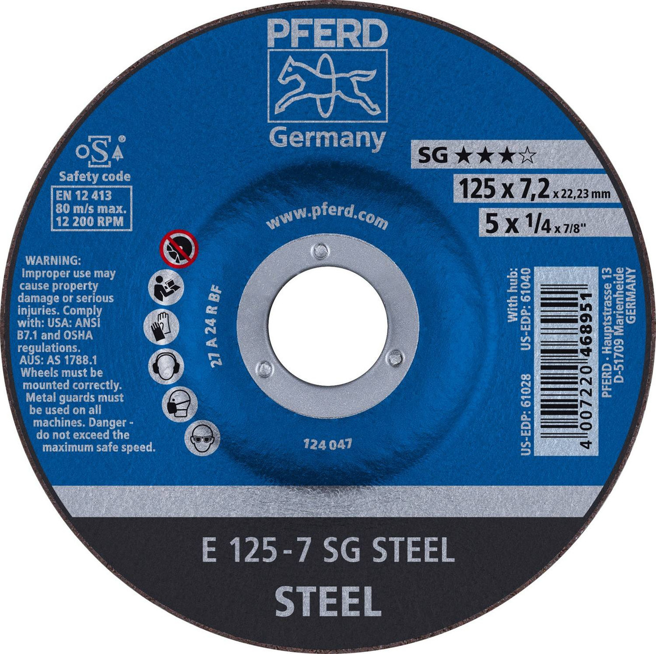 PFERD 61028 1/4 Type 27 Aluminum Oxide Grinding Wheel, Plain Arbor Hole