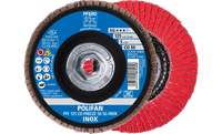 Pferd 61086 Polifan Flap Disc | 5/8-11" Arbor Hole | 5" Diameter | Ceramic Oxide 50 Grit | Type 27 | Sold by Box of 10