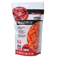 Radians Resistor FP70BG50 - Uncorded 32 NRR Disposable Foam Earplugs | Tapered Bullet Shape | Orange | Box of 6 Packs of 50 Pairs Each