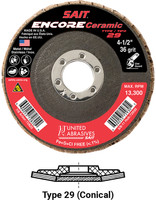 United Abrasives SAIT 72821 Encore Regular Density Flap Disc | 4-1/2" Diameter | 7/8" Arbor Hole | Ceramic 40 Grit | Type 29 | Sold by Pack of 10
