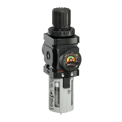 ARO P39124-604 Relieving Piggyback Filter-Regulator | 1000 Series | 1/4" Port Size | Polycarbonate Bowl with Gauge | 47 SCFM