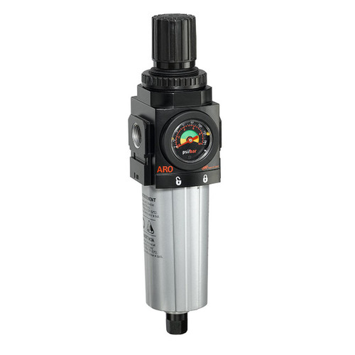 ARO P39334-100 Relieving Piggyback Filter-Regulator | 2000 Series | 3/8" Port Size | Polycarbonate Bowl | 132 SCFM